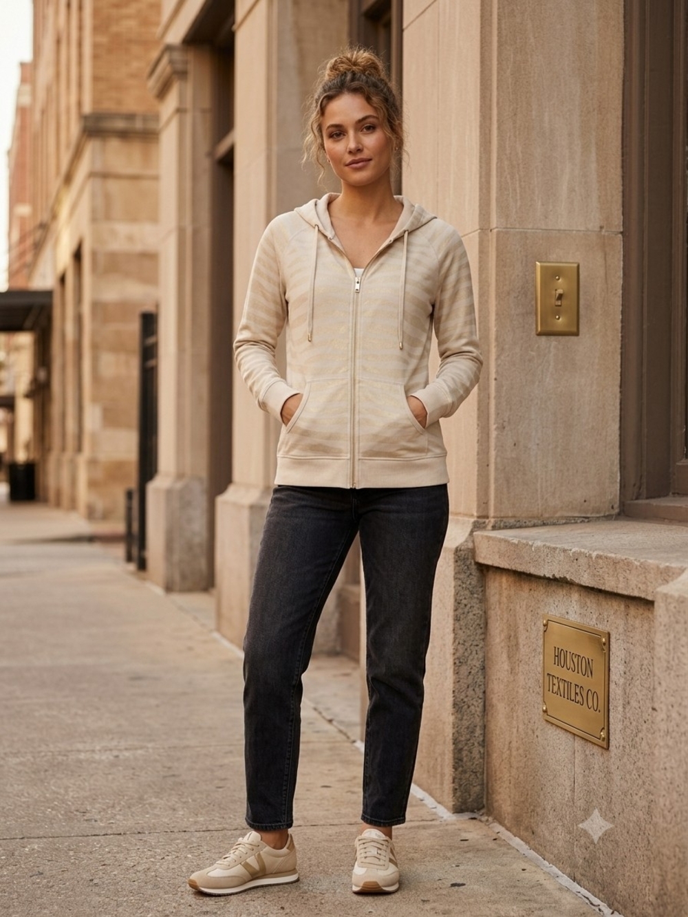 Boston Proper Cream Zip-Up Hooded Sweater